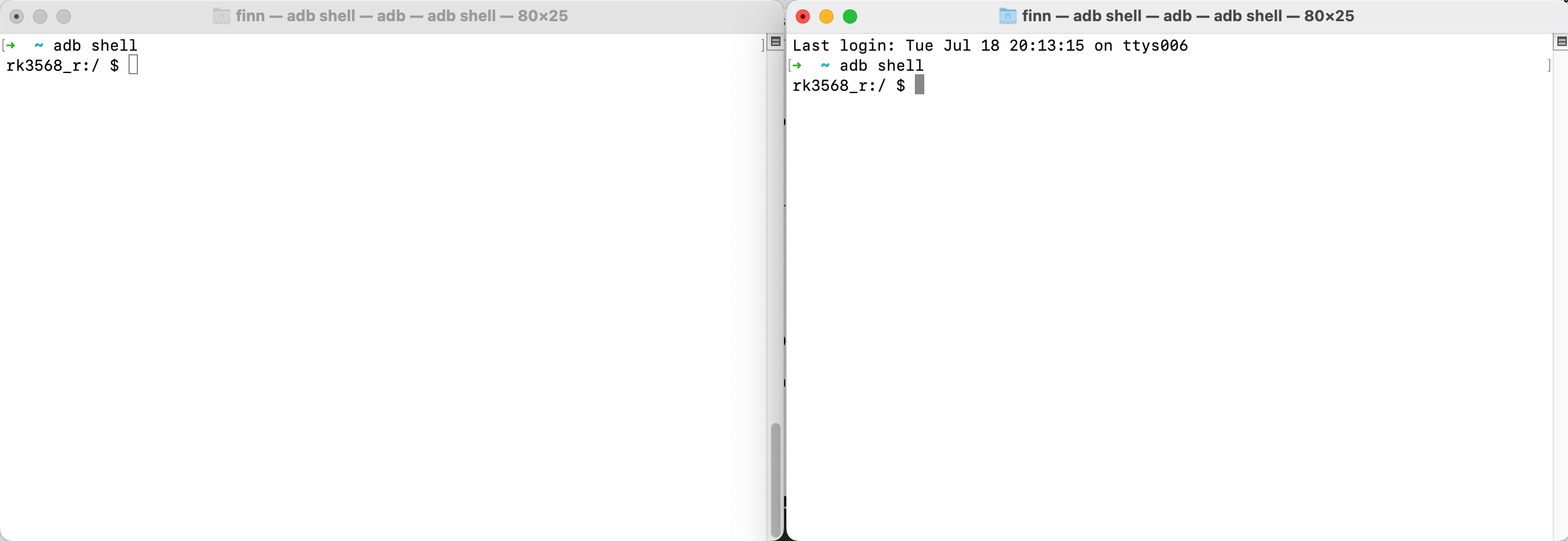 Two ADB Shell Windows