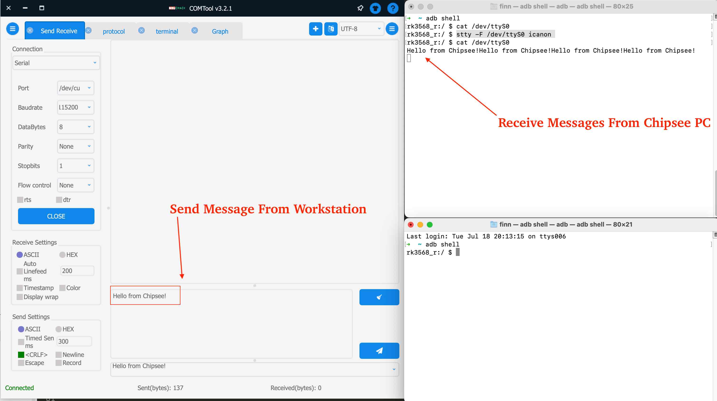 Workstation Sends Message to Chipsee PC Through RS232