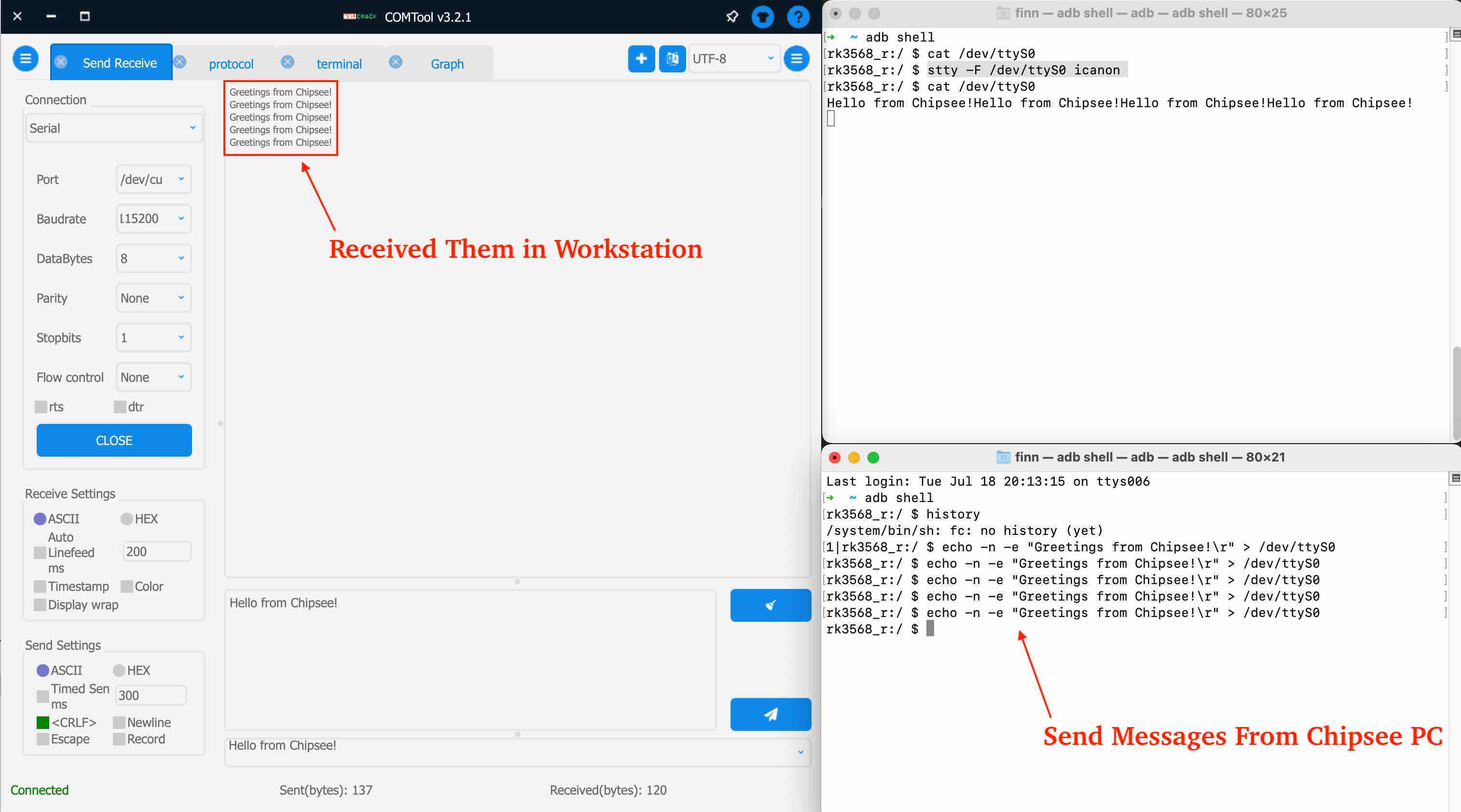 Chipsee PC Sends Message to Workstation Through RS232